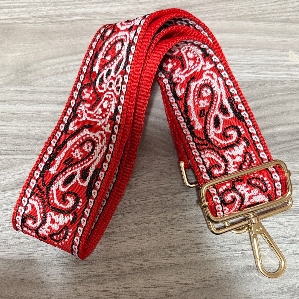 Paisley Red White Black Purse Handbag Strap NEW